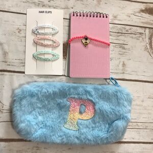 NWOT Monogram‎ P Bag Zipper Pouch notebook hair accessories bracelet bundle